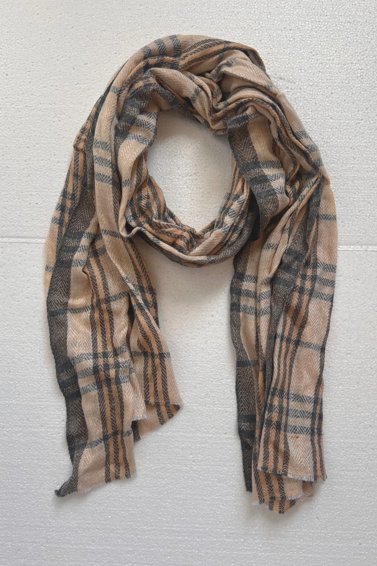 Neutral Cashmere Scarf McMain Plaid