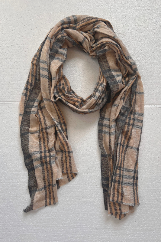 Neutral Cashmere Scarf McMain Plaid